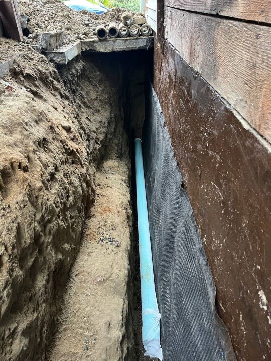Basement Waterproofing System By Basement Expert Bellevue, WA step by step. NDS SDR-35 pipe is wrapped in filter fabric