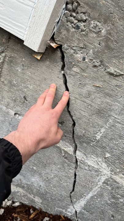 Crack due to house settelment in Seattle, Needs carbon fiber application to reinforce the foundation walls